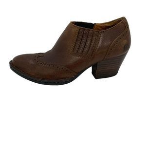 Born Brown Leather Ankle Booties Block Heels Western Women's Size 7 M (38)